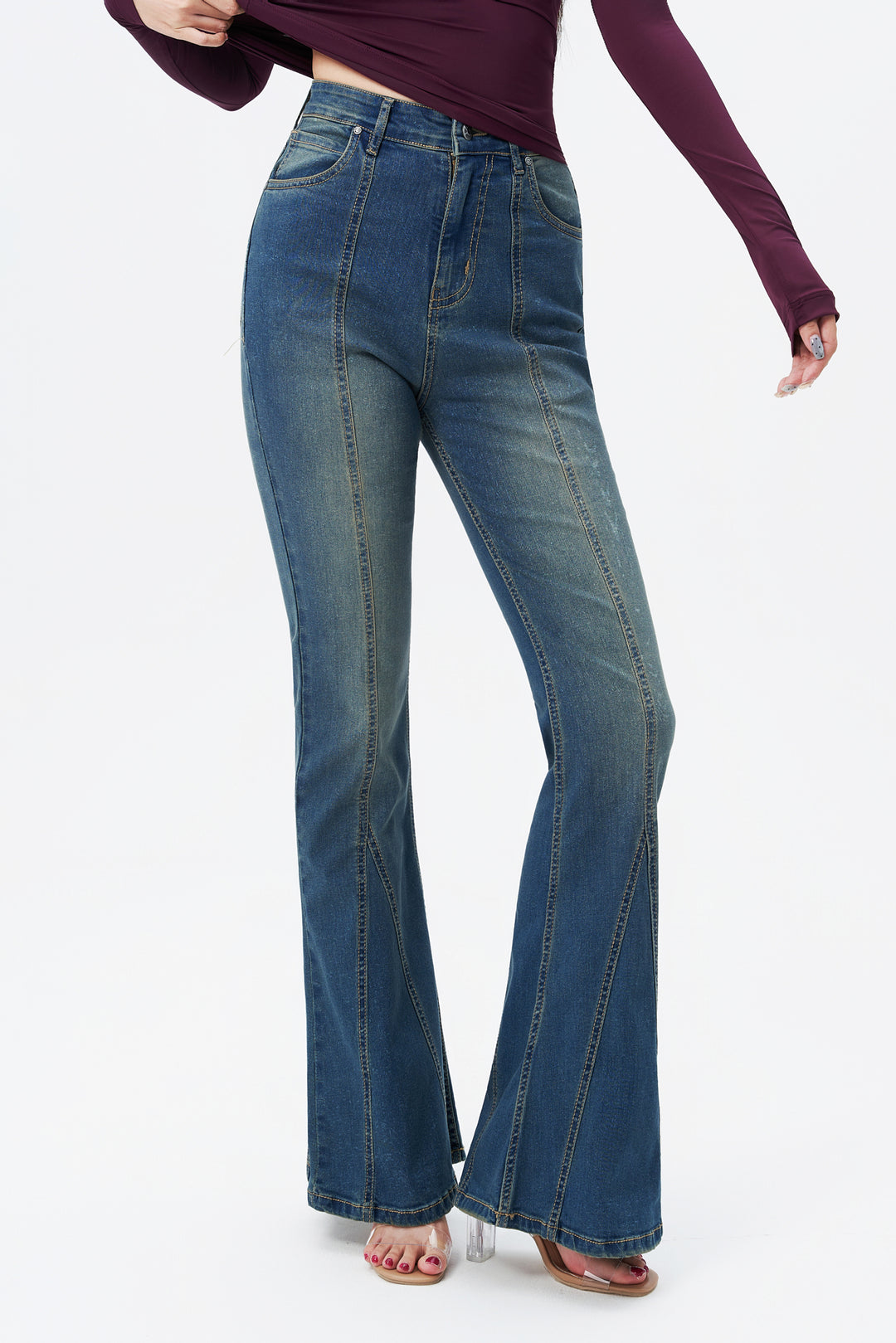 Bohemian Feels Raw Hem Stretch Flare Jeans – Offduty India