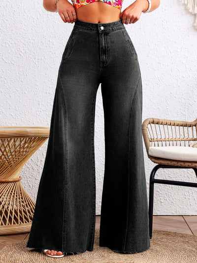 Detailed Stitch Super Wide Leg Jeans