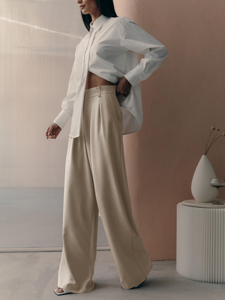 Grey Linen Look High Waist Wide Leg Pants | PrettyLittleThing AUS