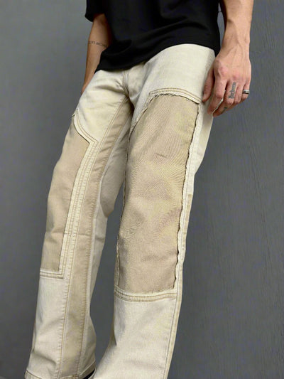 Neutral Dual Tone Loose Straight Leg Jeans