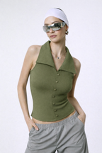 Collared Pin Up Vest Top