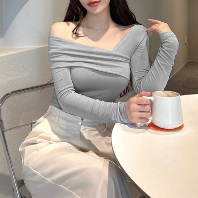 Korean Way Overlpped Off Shoulder Top