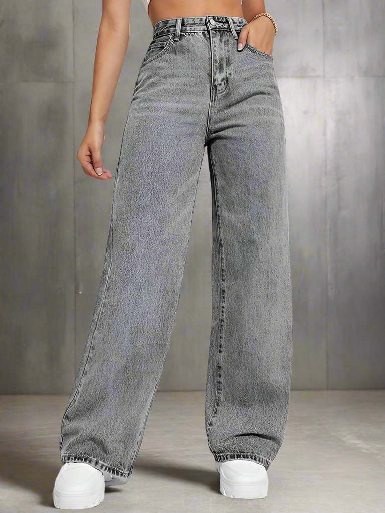 Grey wide leg jeans hotsell