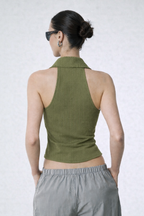 Collared Pin Up Vest Top