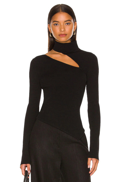 Elegant Asymmetrical Cut Detail Rib Top