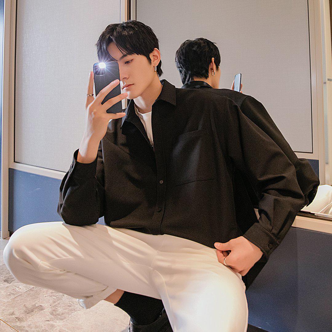 Men baggy fit Korean style shirt - Main Image