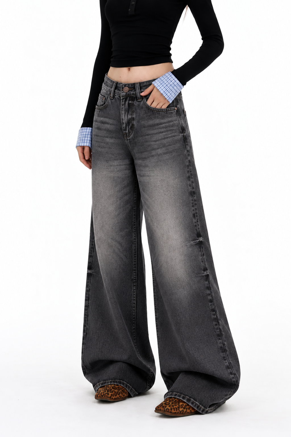 Burnt Frequency Wash Baggy Jeans