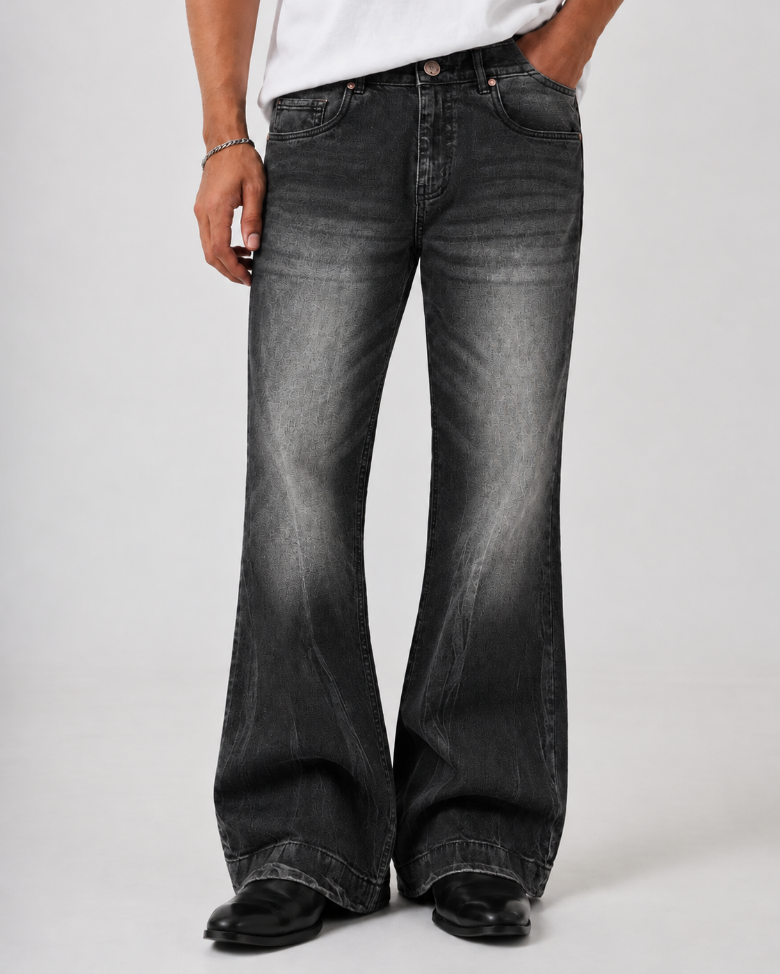 Black Shadow Flame Wash Flare Bootcut Jeans