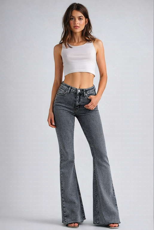Neutral Grey Bootleg High Rise Jeans