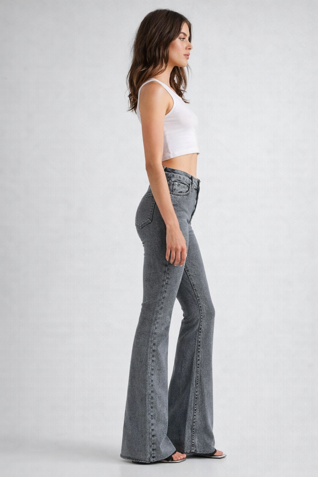 Neutral Grey Bootleg High Rise Jeans