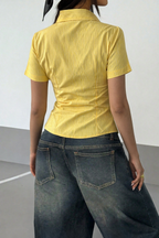 Stripe Waist Sculpt Short Sleeve Shirt