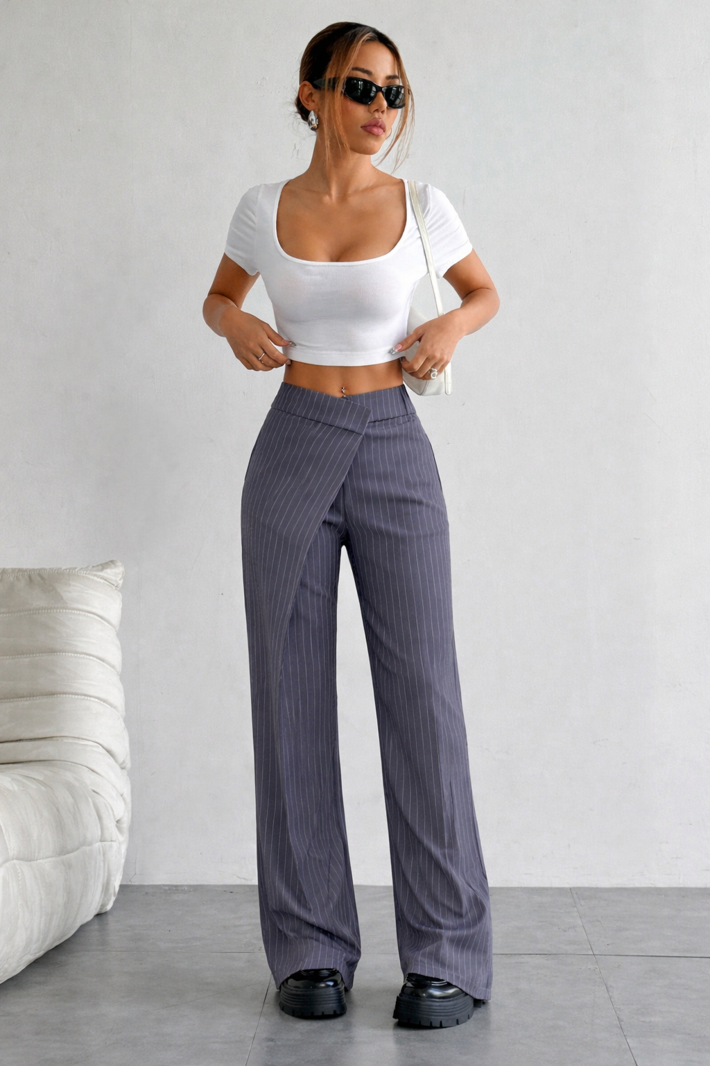 Off Front Pleat Tailored Trousers