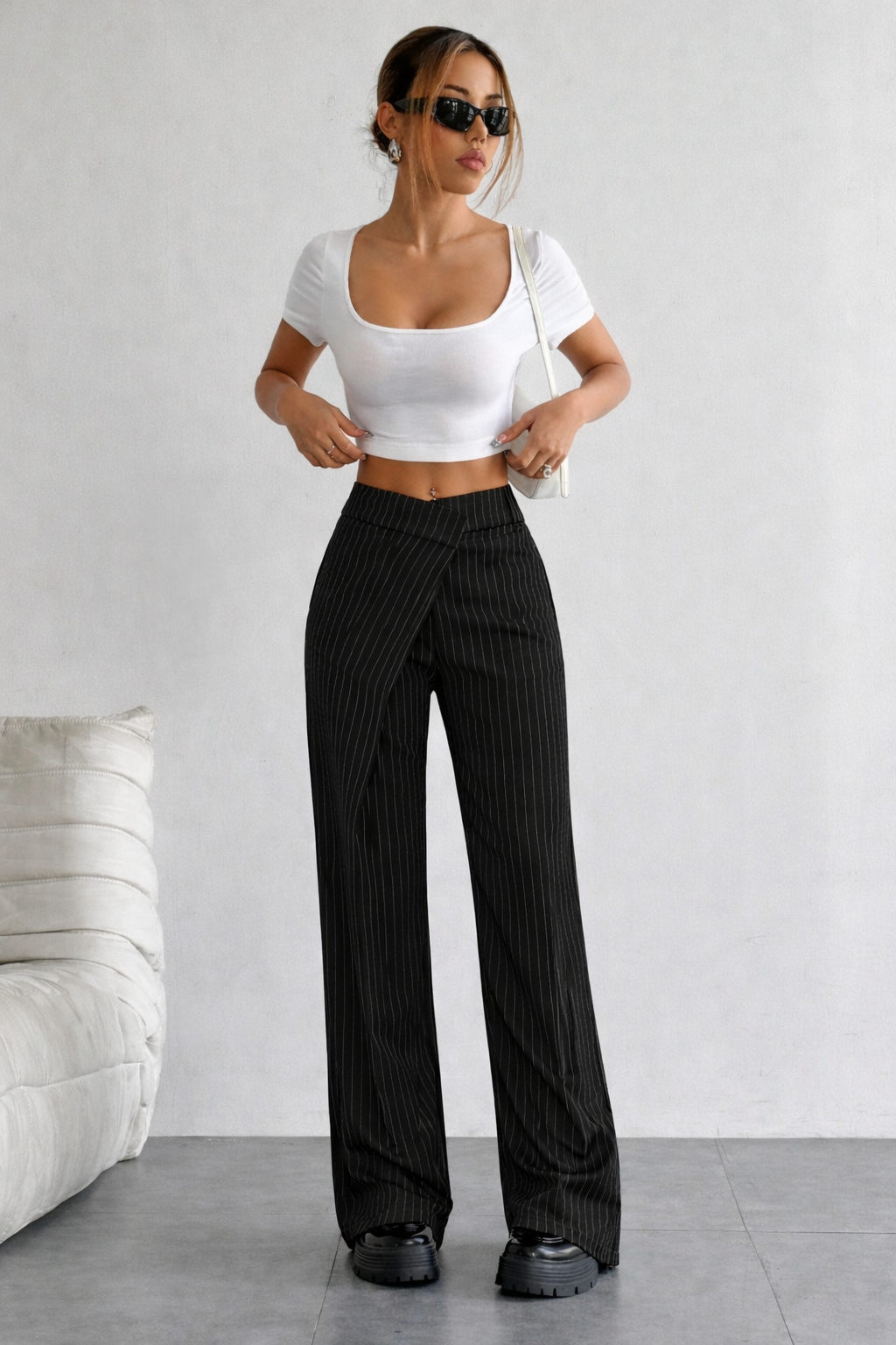 Off Front Pleat Tailored Trousers