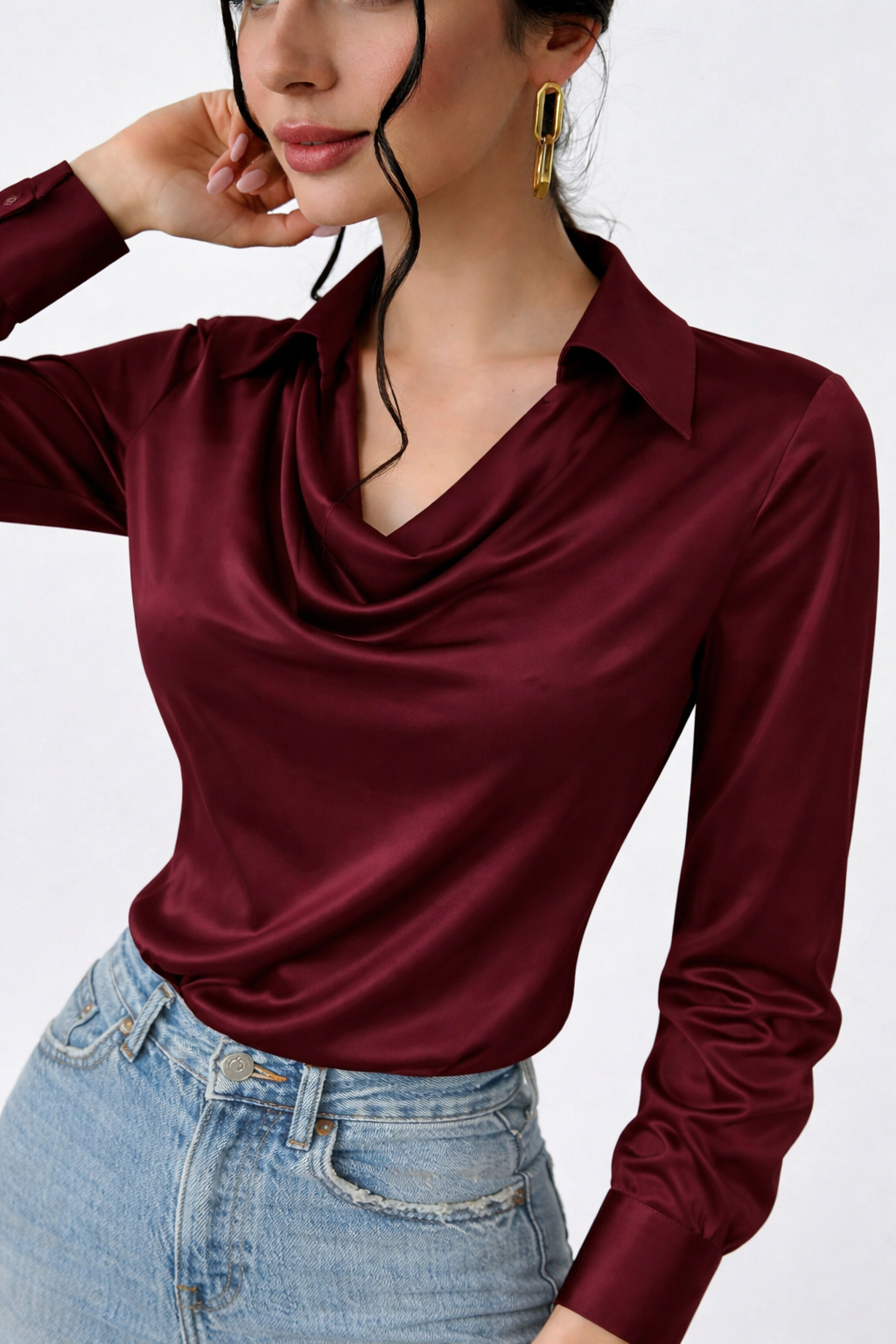 Cowl Neck Collared Blouse