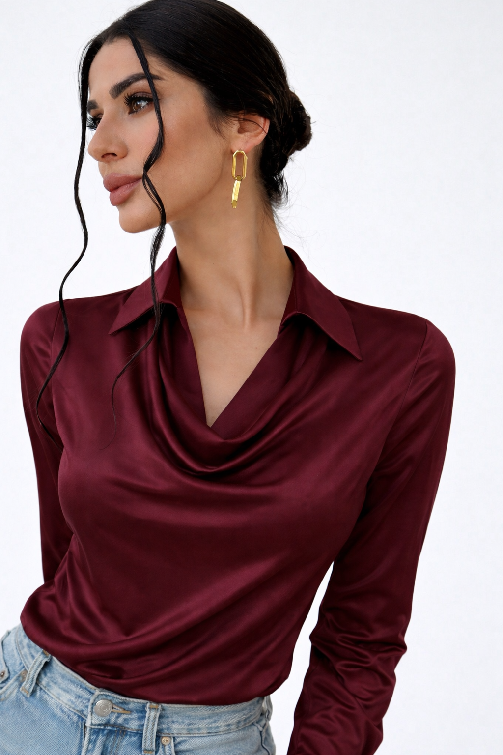 Cowl Neck Collared Blouse