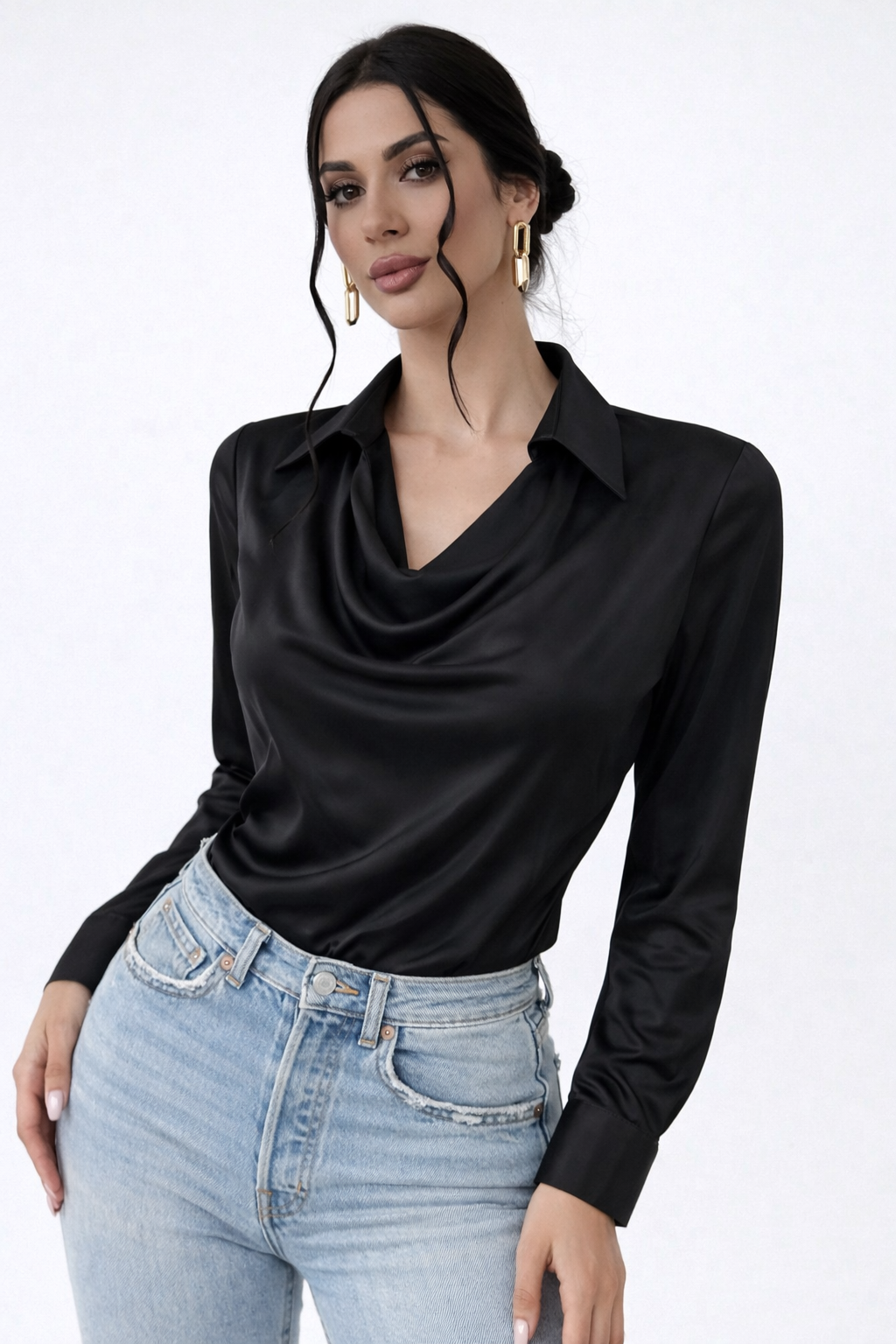 Cowl Neck Collared Blouse