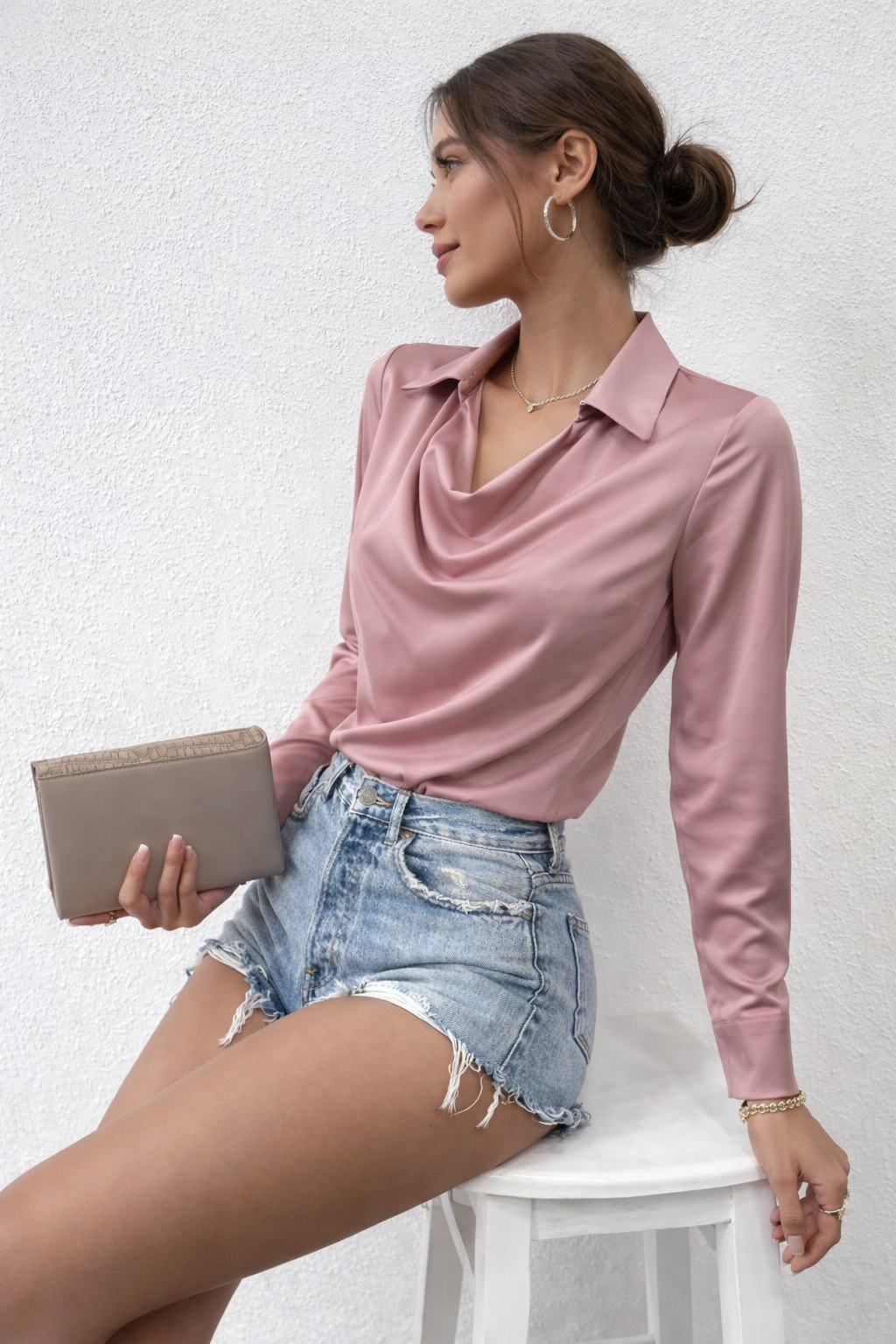Cowl Neck Collared Blouse