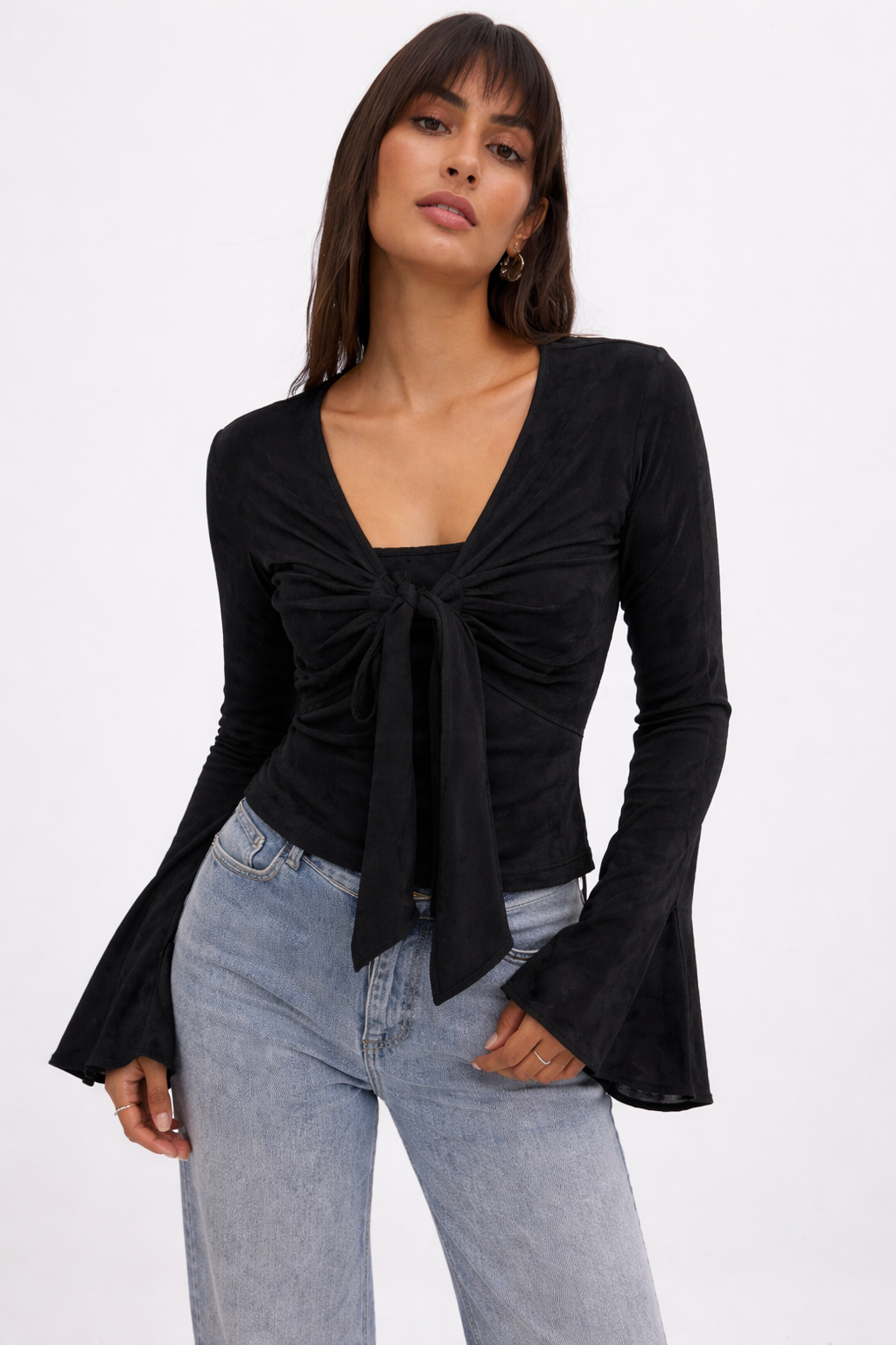 Iris Mesh Bell Sleeve Tie Top