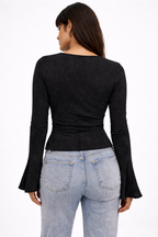 Iris Mesh Bell Sleeve Tie Top