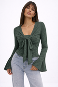 Iris Mesh Bell Sleeve Tie Top