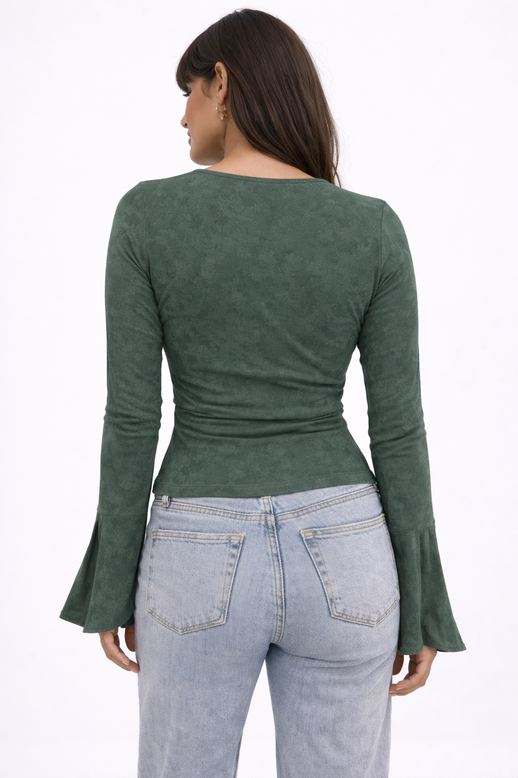 Iris Mesh Bell Sleeve Tie Top