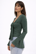 Iris Mesh Bell Sleeve Tie Top