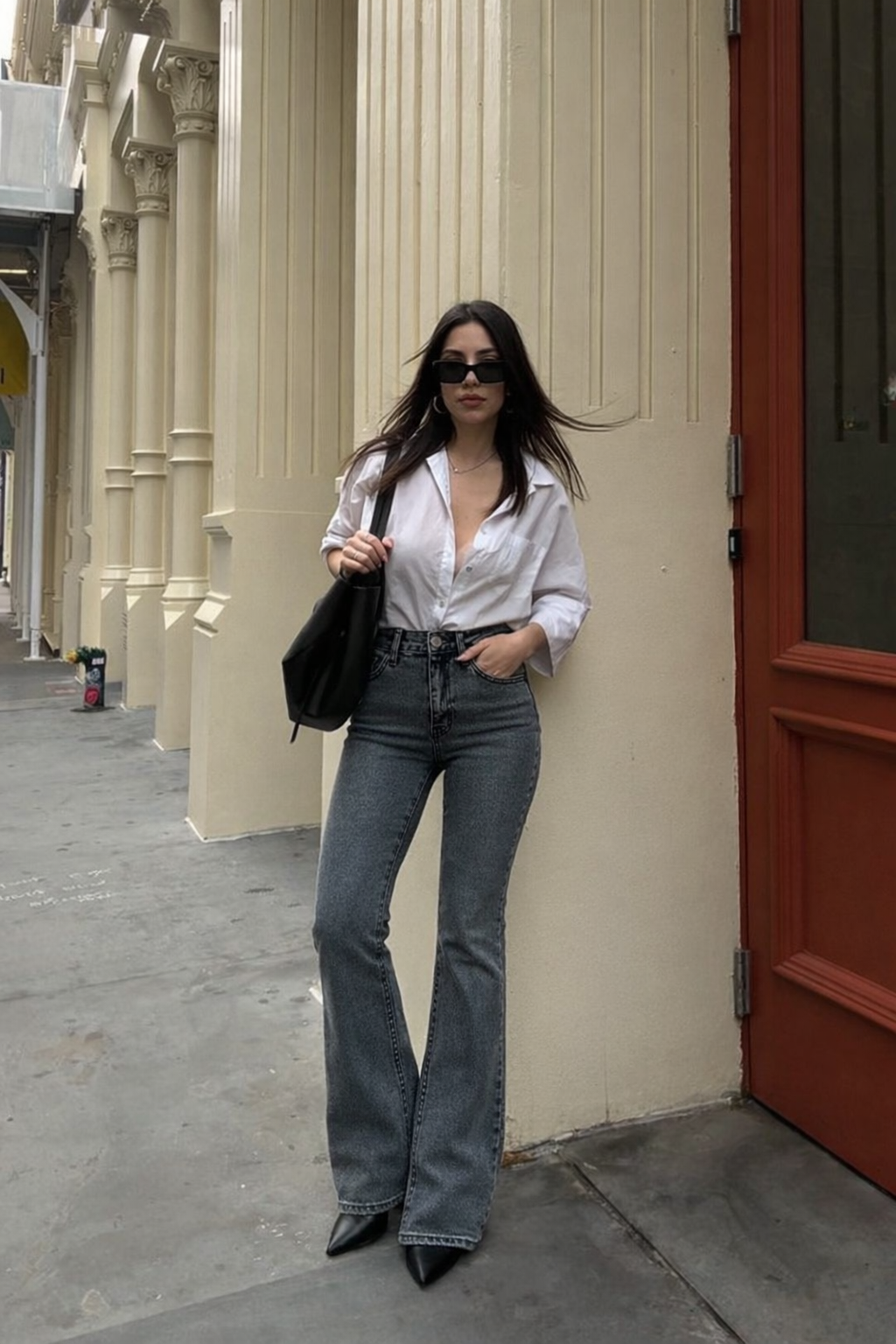 Neutral Grey Bootleg High Rise Jeans