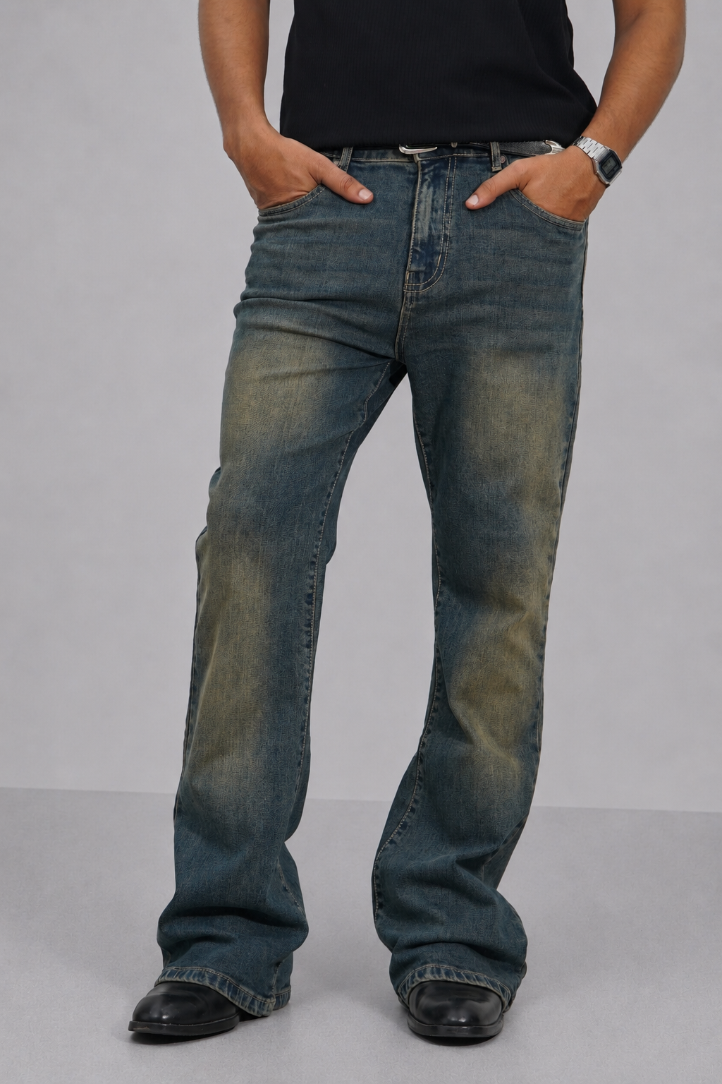 Blue Washed Burn Bootcut Jeans