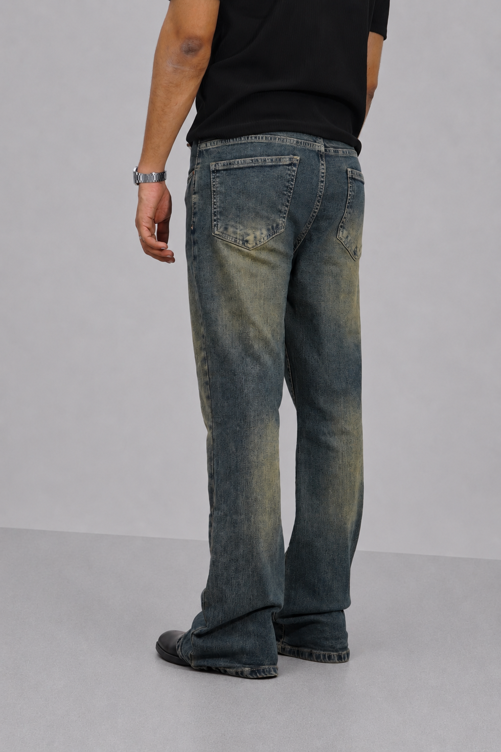 Blue Washed Burn Bootcut Jeans