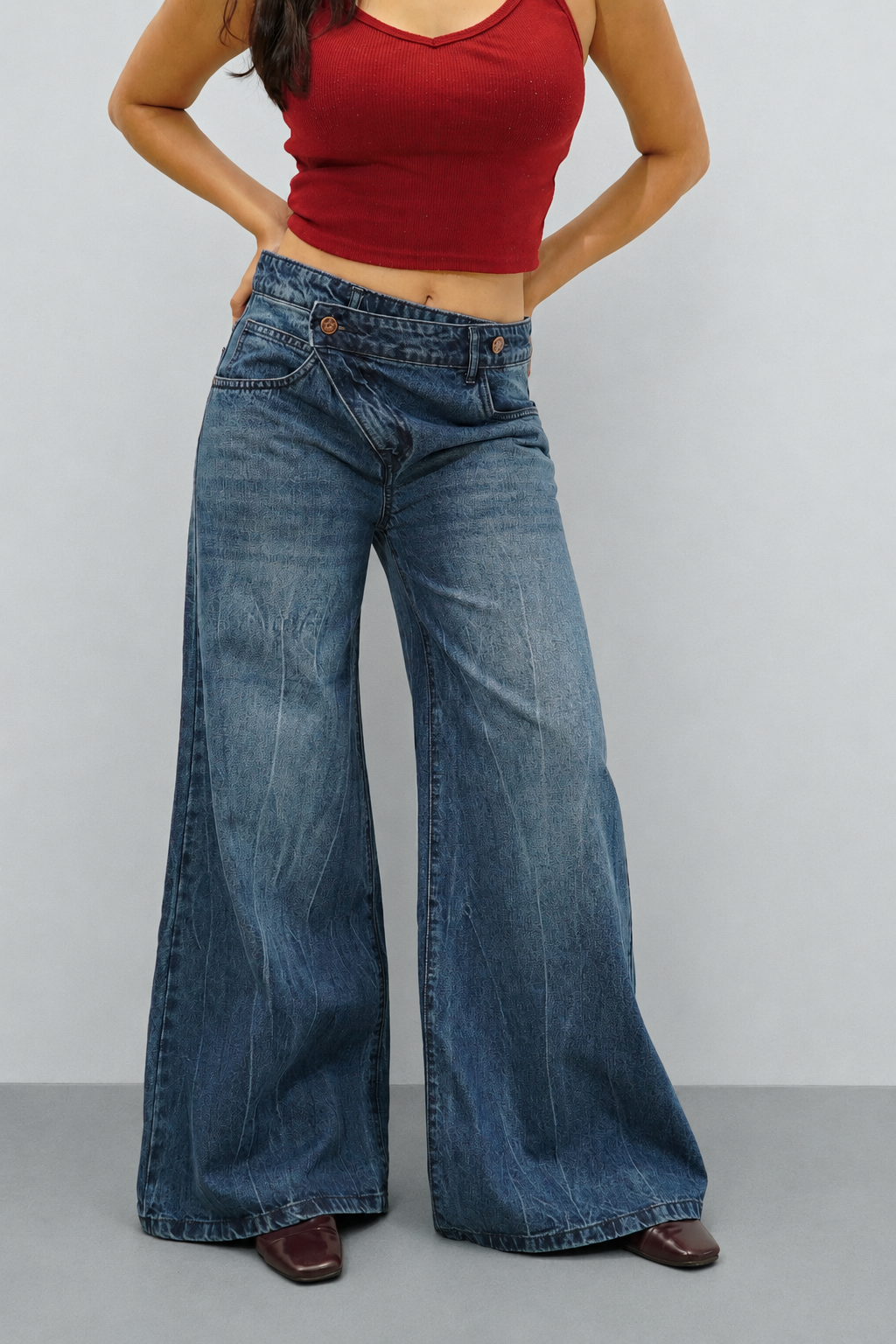 Deconstructed Fly Extra Wide Leg Jeans