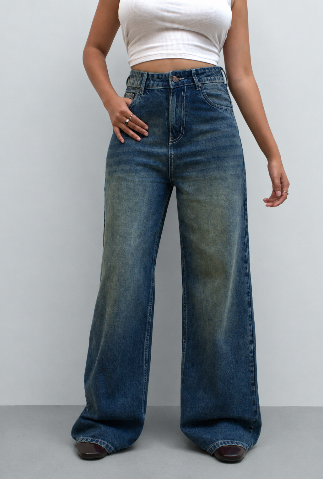 Boujee Blue Wash Baggy Wide Leg Jeans