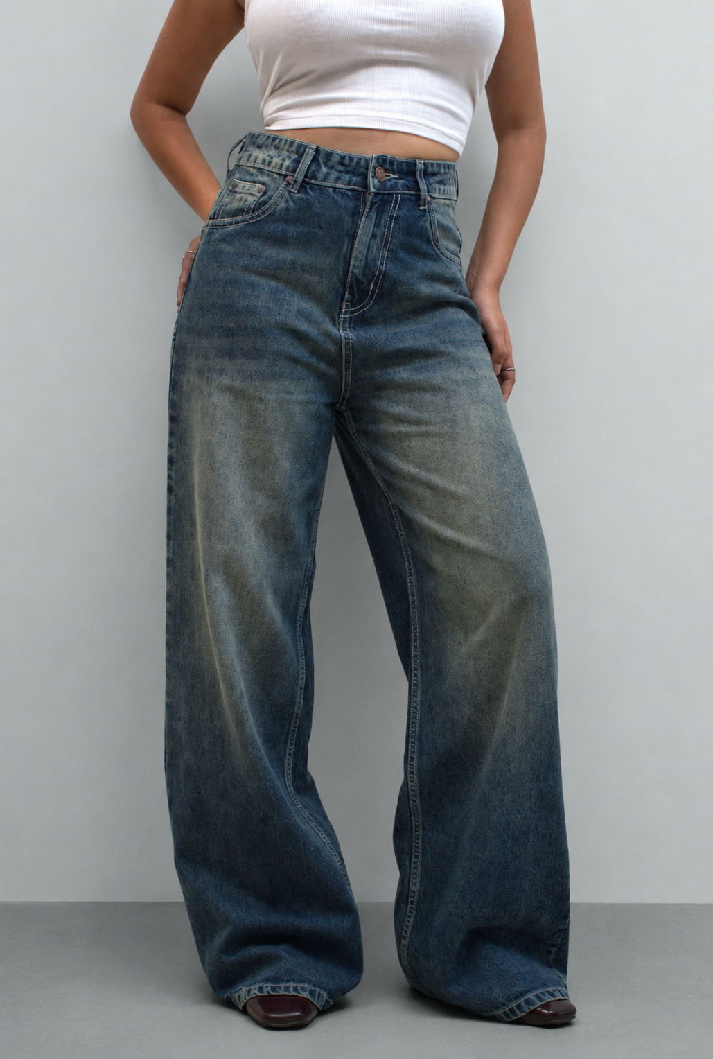 Boujee Blue Wash Baggy Wide Leg Jeans