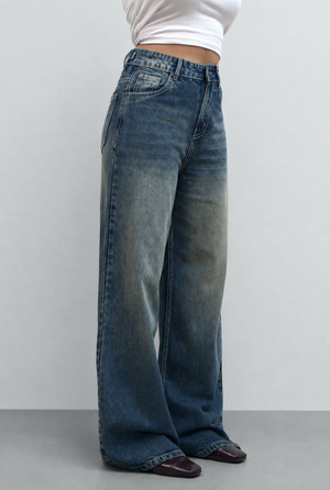 Boujee Blue Wash Baggy Wide Leg Jeans
