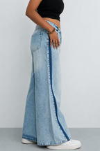Blue Raw Track Extra Wide Leg Jeans