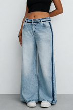 Blue Raw Track Extra Wide Leg Jeans