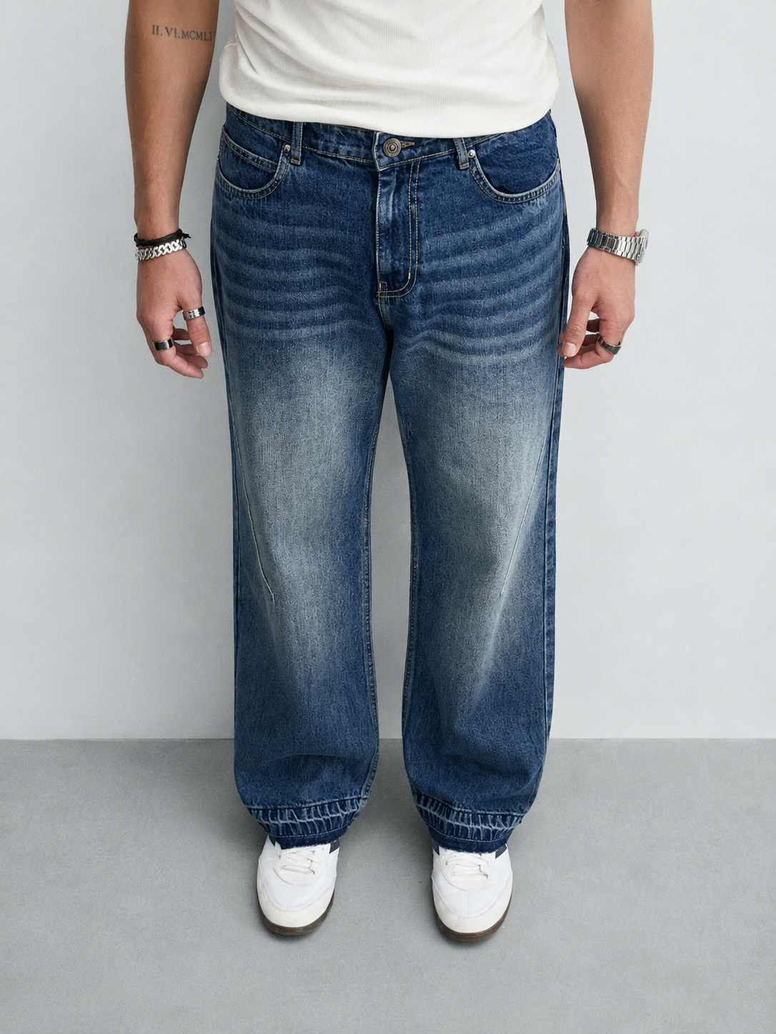 Raw Fringed Washed Baggy Jeans
