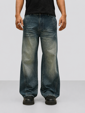 Hard Blue Crease Flare Baggy Jeans