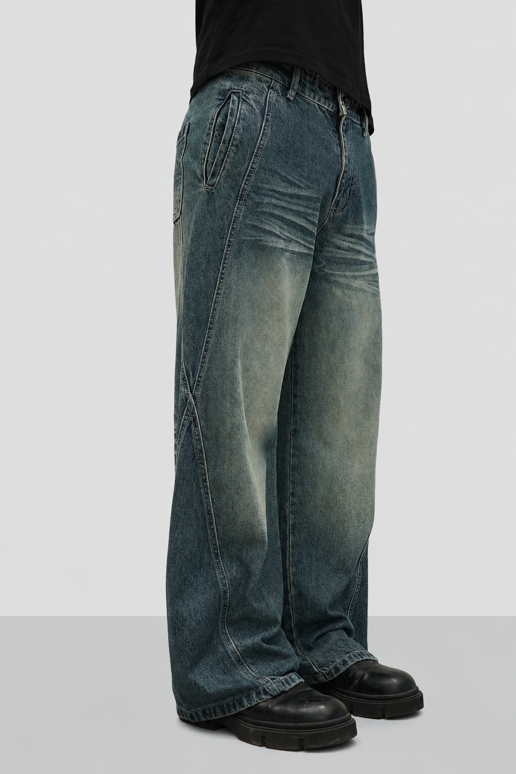 Hard Blue Crease Flare Baggy Jeans