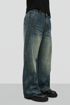 Hard Blue Crease Flare Baggy Jeans
