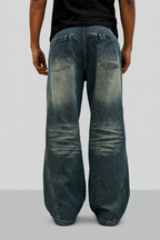 Hard Blue Crease Flare Baggy Jeans