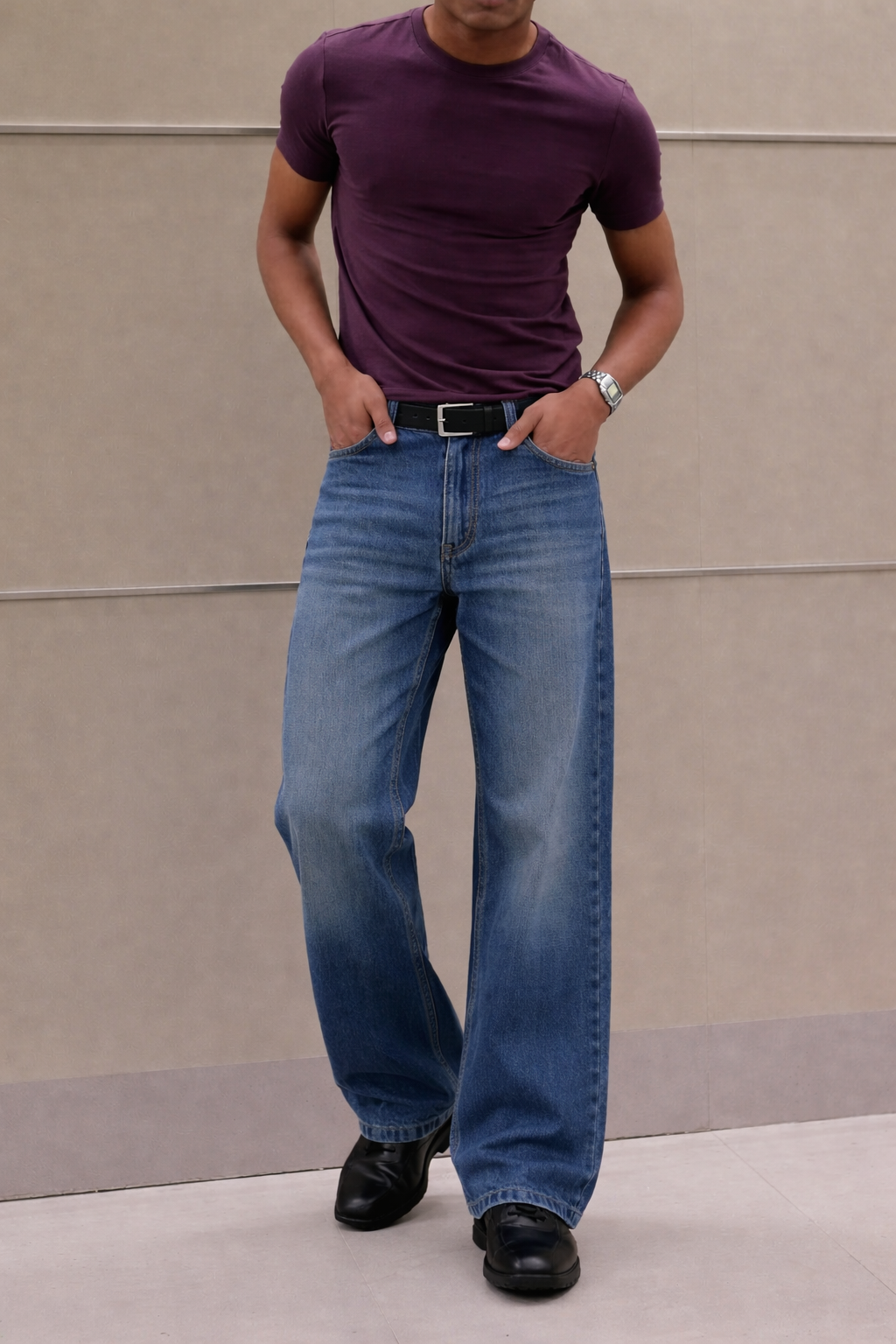 Worn Blue Whisker Wash Loose Straight Fit Jeans