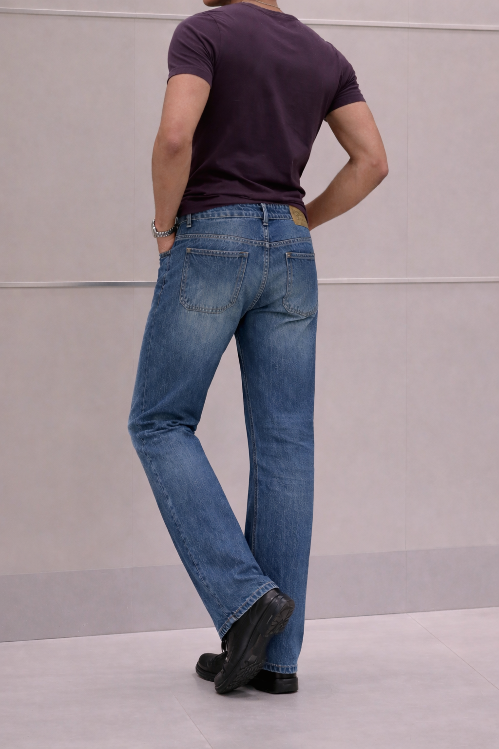 Worn Blue Whisker Wash Loose Straight Fit Jeans