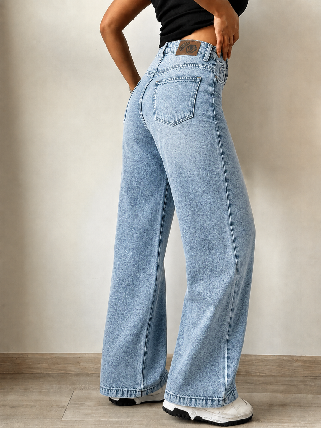 Asymmetric Belt Wide Leg Jeans