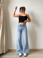 Asymmetric Belt Wide Leg Jeans