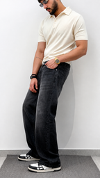 Charcoal Raw Wash Baggy Fit Jeans