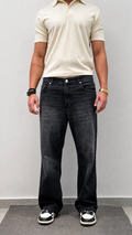 Charcoal Raw Wash Baggy Fit Jeans