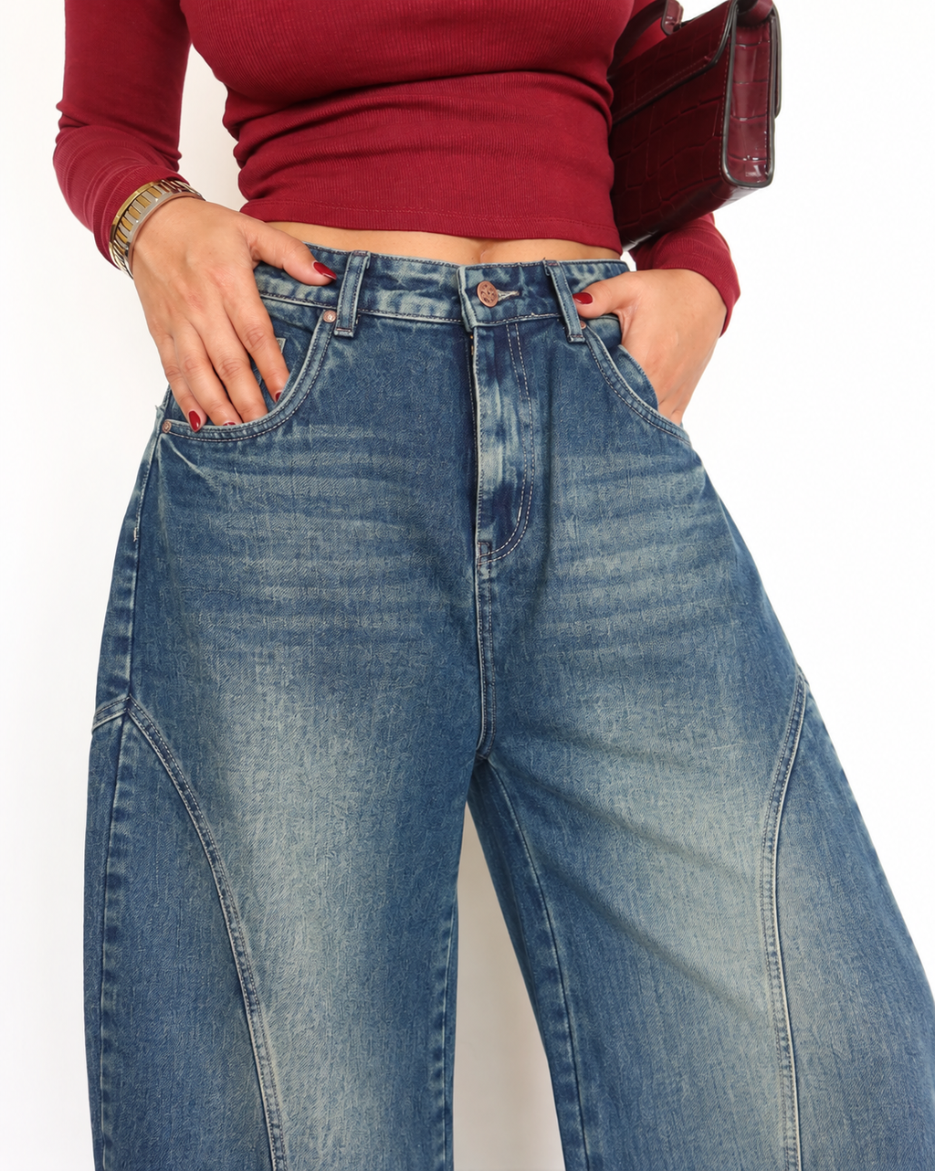 Smokey Blue High Rise Oversize Barrel Jeans