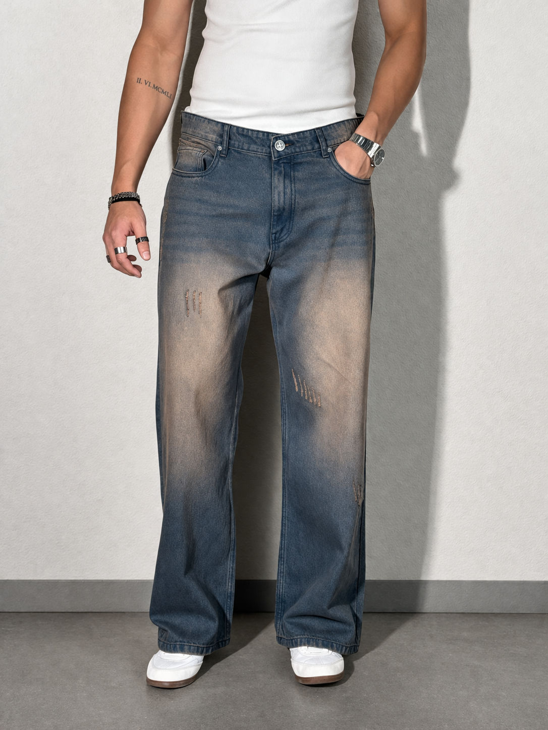 Teal Bronze Baggy Wide Leg Jeans