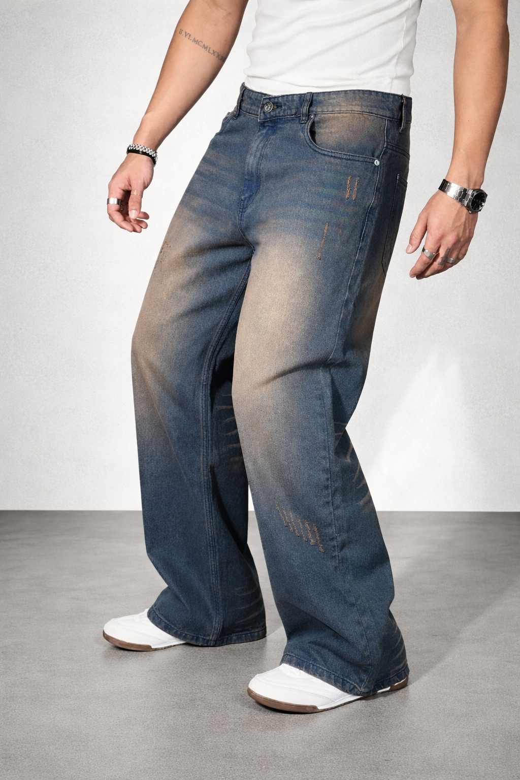 Teal Bronze Baggy Wide Leg Jeans