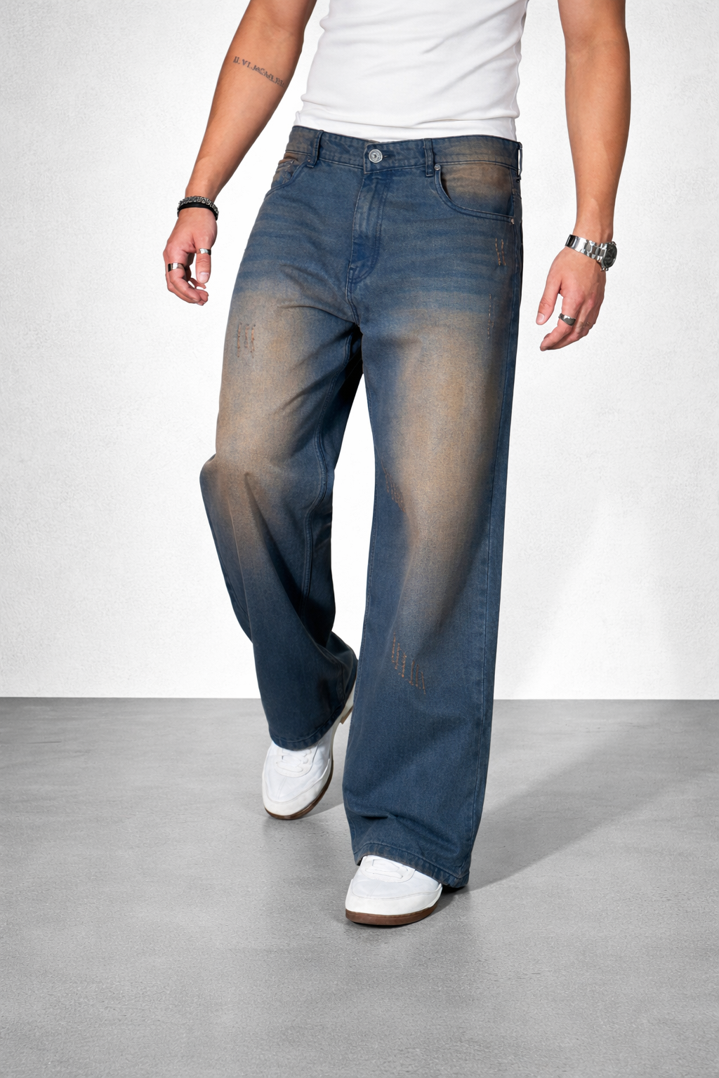 Teal Bronze Baggy Wide Leg Jeans